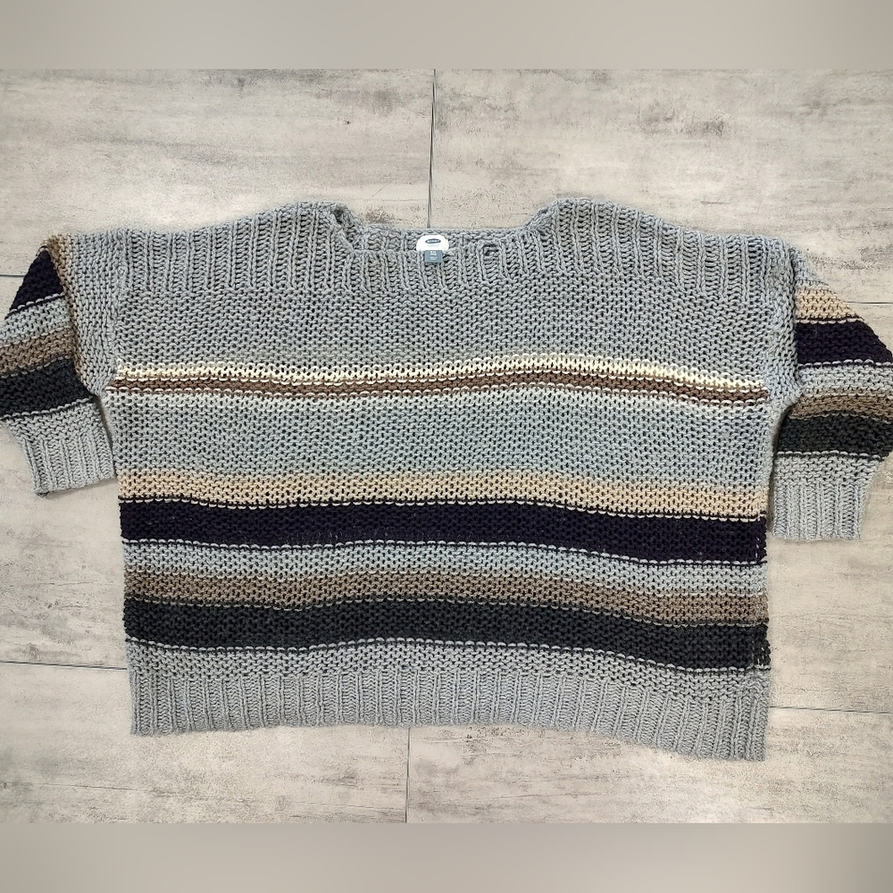 Old Navy Women's Wool Blend Natural Stripe Knit Pullover Sweater XXL